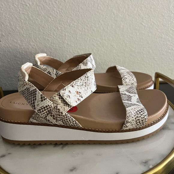 Lucky Brand Platform Wedge Sandals Animal Snake Tan White 10 - Picture 3 of 8